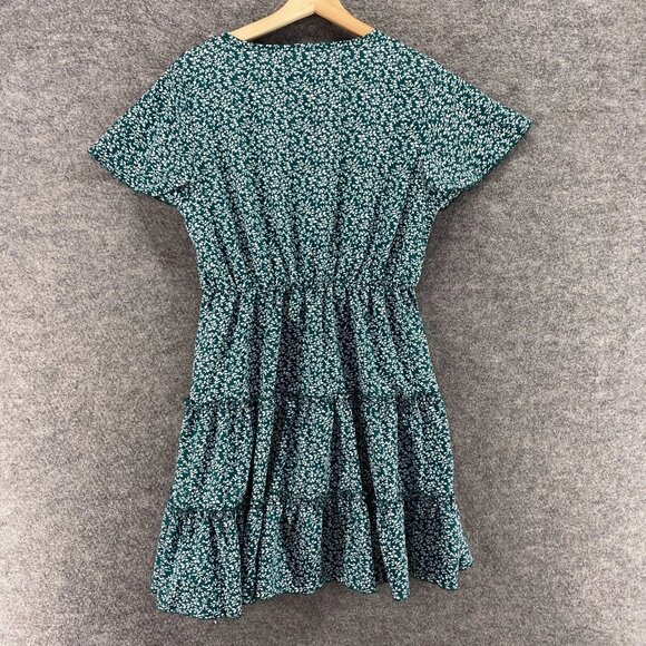 SheIn Dress Women S Small Green Floral Sheath Midi V-Neck Short Sleeve Casual - Picture 2 of 6